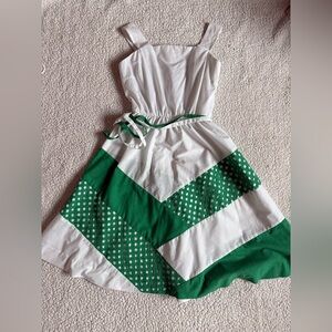 Vintage Green & White Patchwork Dress Polka Dot Skirt Sleeveless Retro Sz S